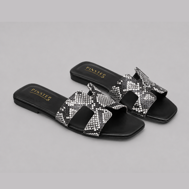 Plus Sizes Women Flat H Slide Slipper 'LYRA' Pinstep 3 10567 Buy Online Women Flat H Slide Slipper 'LYRA' Pinstep Trendy Luxury female shoes black