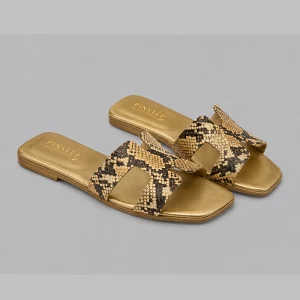 10567 Buy Online Women Flat H Slide Slipper 'LYRA' Pinstep Trendy Luxury female shoes golden