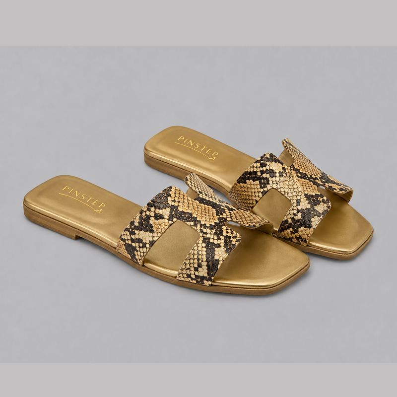 Plus Sizes Women Flat H Slide Slipper 'LYRA' Pinstep 4 10567 Buy Online Women Flat H Slide Slipper 'LYRA' Pinstep Trendy Luxury female shoes golden