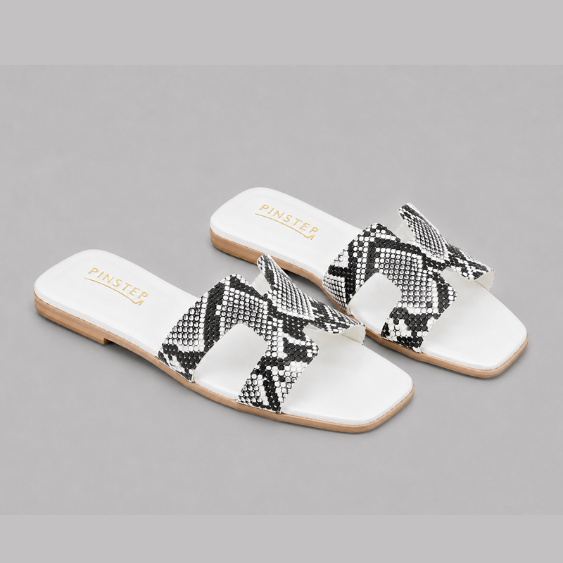 Plus Sizes Women Flat H Slide Slipper 'LYRA' Pinstep 2 10567 Buy Online Women Flat H Slide Slipper 'LYRA' Pinstep Trendy Luxury female shoes white