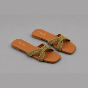 10568 Buy Online Women Flat Slide Slipper 'VELA' Pinstep Trendy Luxury female shoes mustard