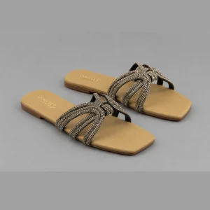 10569 Buy Online Women Flat Slide Slipper 'SORAYA' Pinstep Trendy Luxury female shoes black