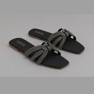 10569 Buy Online Women Flat Slide Slipper 'SORAYA' Pinstep Trendy Luxury female shoes black