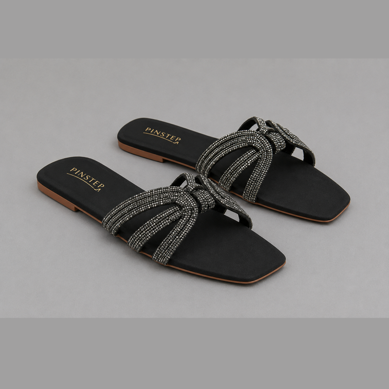 XL Sizes Women Flat Slide Slipper 'SORAYA' Pinstep 1 10569 Buy Online Women Flat Slide Slipper 'SORAYA' Pinstep Trendy Luxury female shoes black