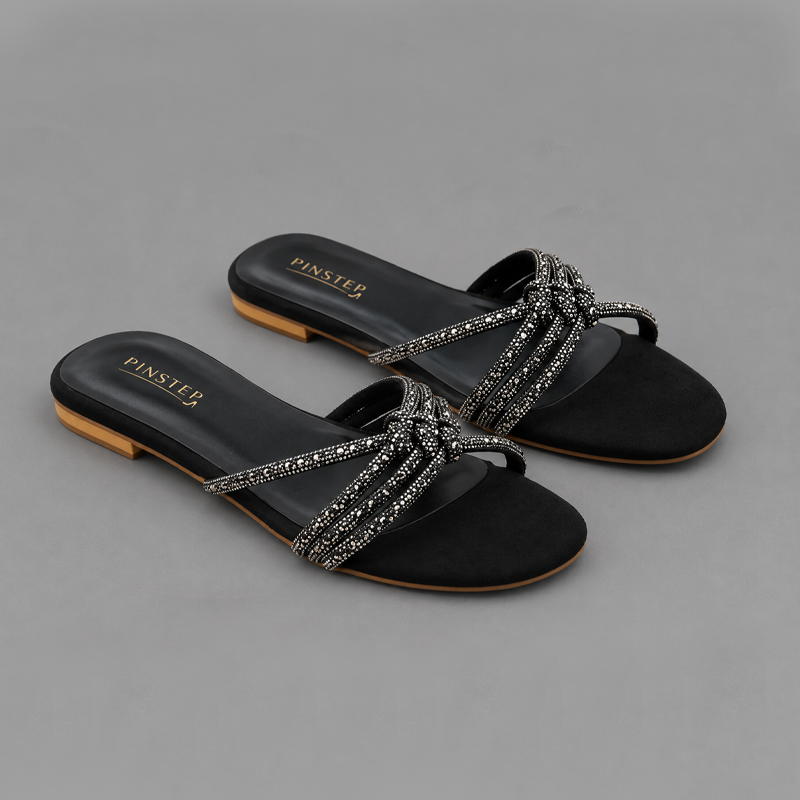 Plus Sizes Women Flat Slide Slipper 'ZELLA' Pinstep 3 10570 Buy Online Women Flat Slide Slipper 'ZELLA' Pinstep Trendy Luxury female shoes black