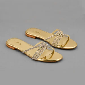 10570 Buy Online Women Flat Slide Slipper 'ZELLA' Pinstep Trendy Luxury female shoes golden