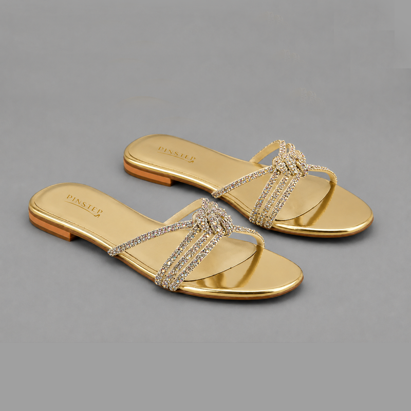 Plus Sizes Women Flat Slide Slipper 'ZELLA' Pinstep 4 10570 Buy Online Women Flat Slide Slipper 'ZELLA' Pinstep Trendy Luxury female shoes golden