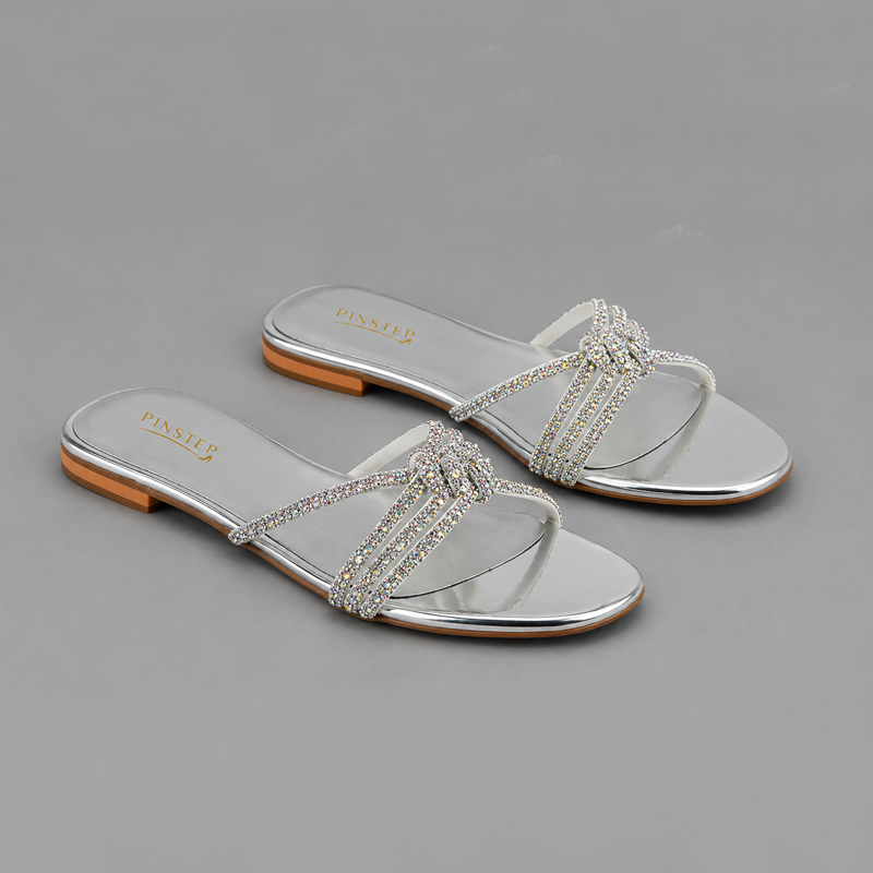 Plus Sizes Women Flat Slide Slipper 'ZELLA' Pinstep 2 10570 Buy Online Women Flat Slide Slipper 'ZELLA' Pinstep Trendy Luxury female shoes silver
