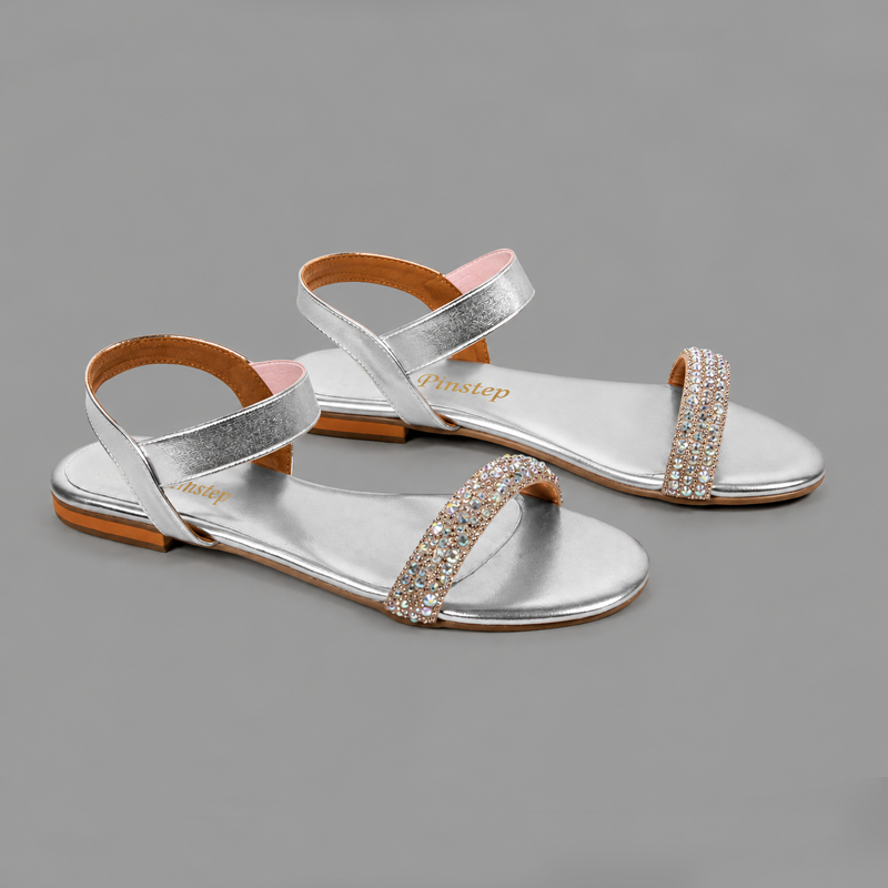 Plus Sizes Women Flat Slide Slipper 'ARIA' Pinstep 2 10571 Buy Online Women Flat Slide Slipper 'ARIA' Pinstep Trendy Luxury female shoes silver
