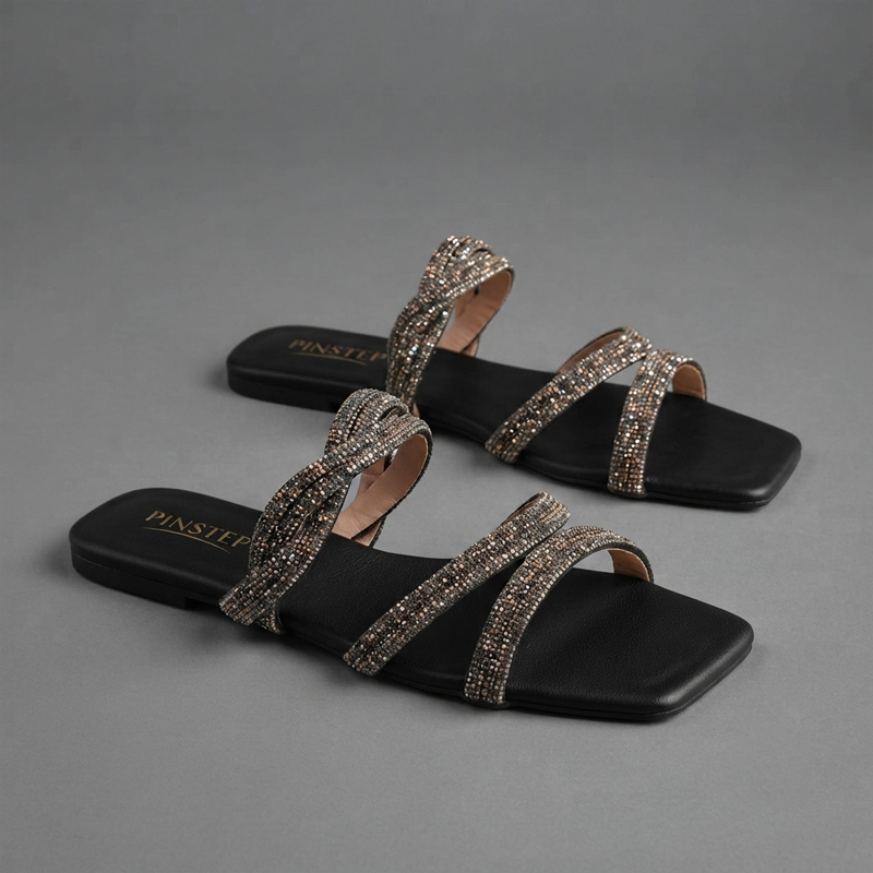 Plus Sizes Women Flat Slide Slipper 'EVORA' Pinstep 1 10572 Buy Online Women Flat Slide Slipper 'EVORA' Pinstep Trendy Luxury female shoes black