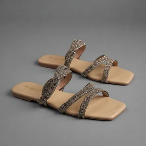 10572 Buy Online Women Flat Slide Slipper 'EVORA' Pinstep Trendy Luxury female shoes fawn