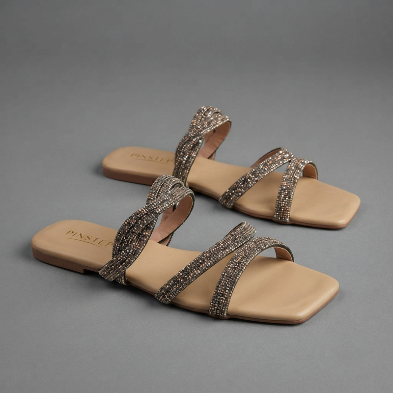 Plus Sizes Women Flat Slide Slipper 'EVORA' Pinstep 2 10572 Buy Online Women Flat Slide Slipper 'EVORA' Pinstep Trendy Luxury female shoes fawn