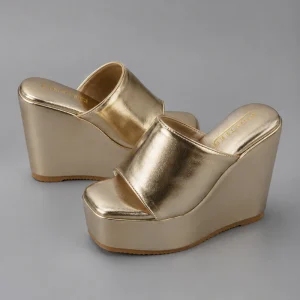 10573 Buy Online Women wedge sandals 'ALORA' Pinstep 5 inches height wedges Luxury female shoes golden