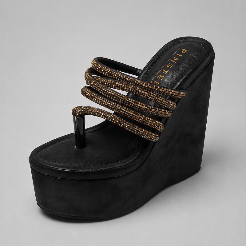 Women wedge sandals | VIVA | Pinstep 1 10574 Buy Online Women wedge sandals 'VIVA' Pinstep 5 inches height wedges Luxury female shoes black