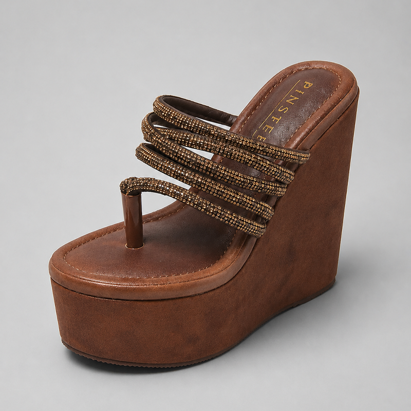 Women wedge sandals | VIVA | Pinstep 2 10574 Buy Online Women wedge sandals 'VIVA' Pinstep 5 inches height wedges Luxury female shoes brown