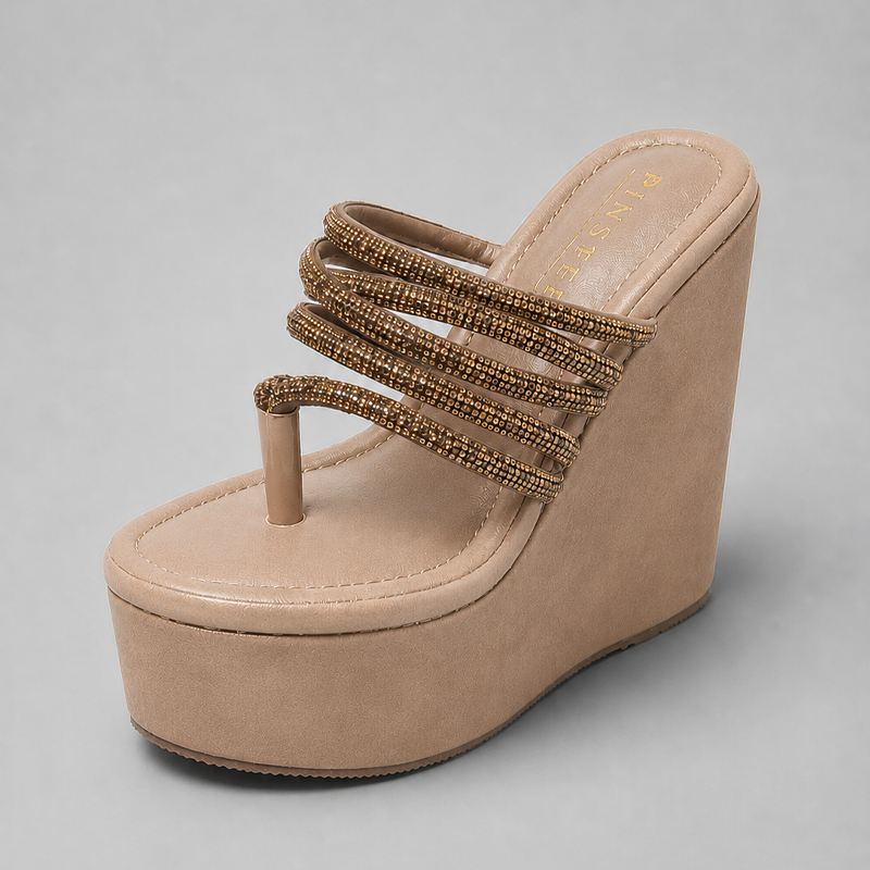 Women wedge sandals | VIVA | Pinstep 3 10574 Buy Online Women wedge sandals 'VIVA' Pinstep 5 inches height wedges Luxury female shoes fawn