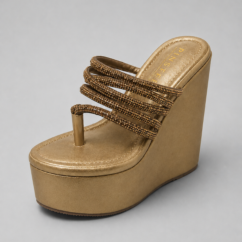 Women wedge sandals | VIVA | Pinstep 4 10574 Buy Online Women wedge sandals 'VIVA' Pinstep 5 inches height wedges Luxury female shoes golden