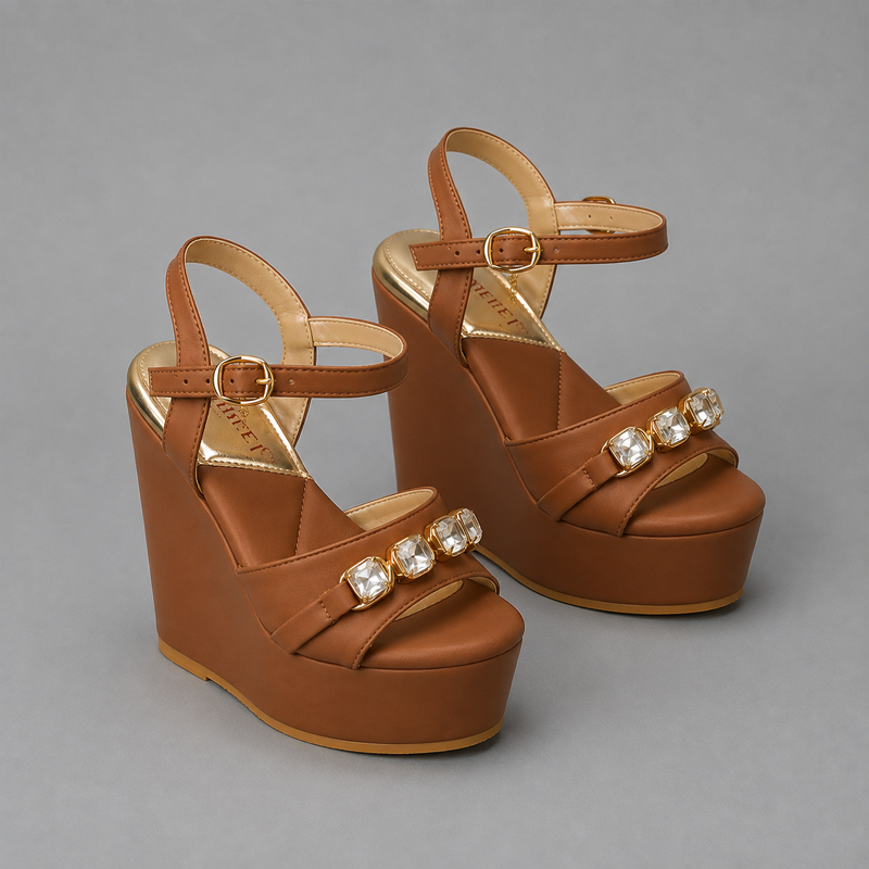 Women wedge sandals | SELENE | Pinstep 3 10575 Buy Online Women wedge sandals 'SELENE' Pinstep 5 inches height wedges Luxury female shoes brown