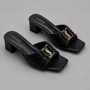 10576 Buy Online Women silp on sandals 'ISOTTA' Pinstep block heel YSL Luxury female shoes black