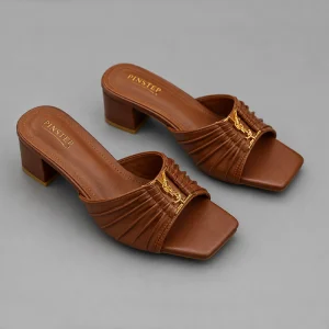 10576 Buy Online Women silp on sandals 'ISOTTA' Pinstep block heel YSL Luxury female shoes mustard